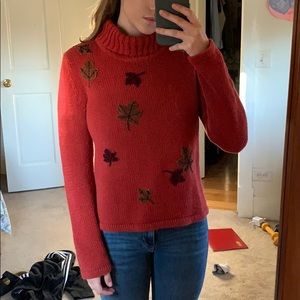 Orange thick embroidered sweater